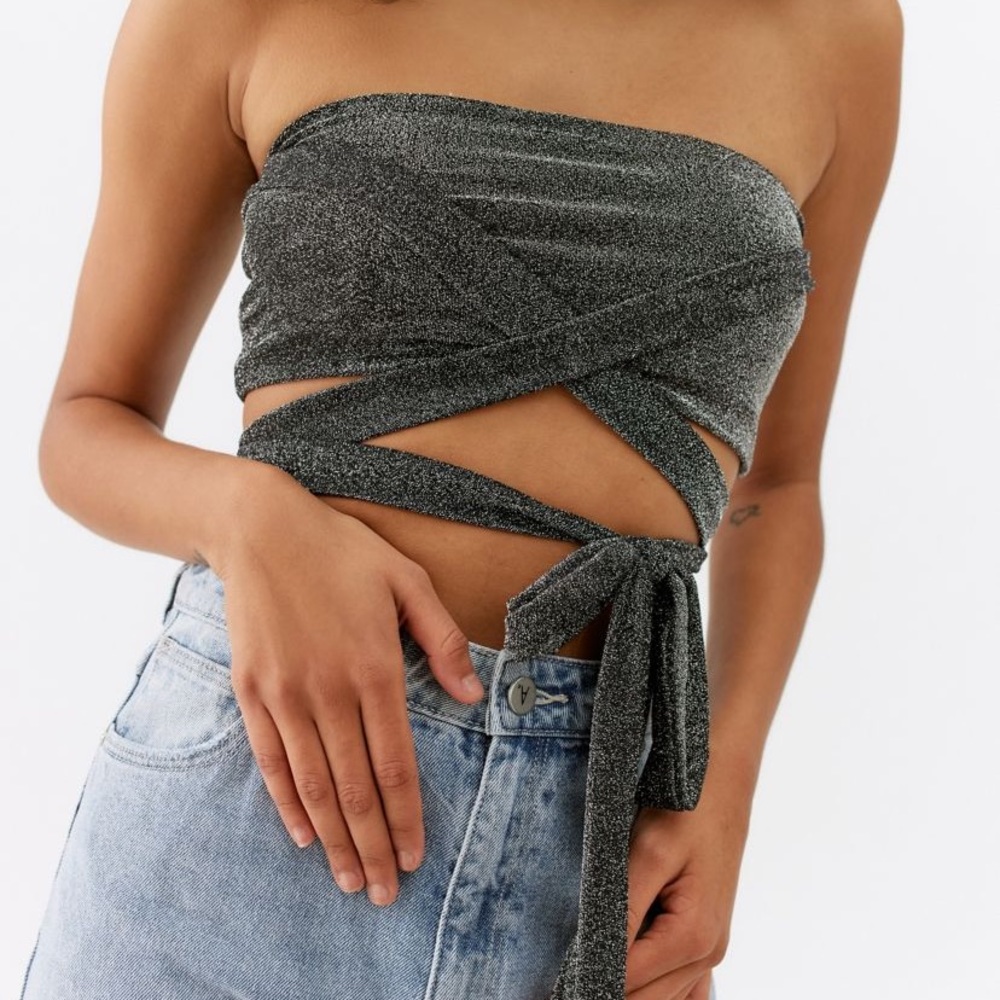 UO Austin Black Sparkle Convertible Tube Wrap Top